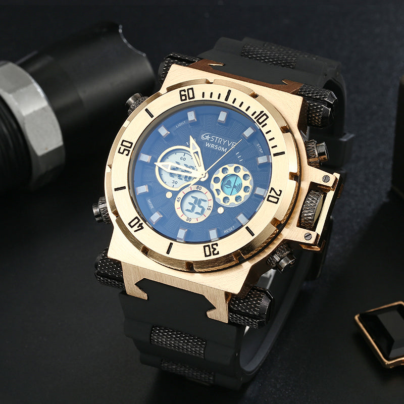 STRYVE S8015 5ATM SWISS Movement Chrono Date Week  Dual Display Digital Watch