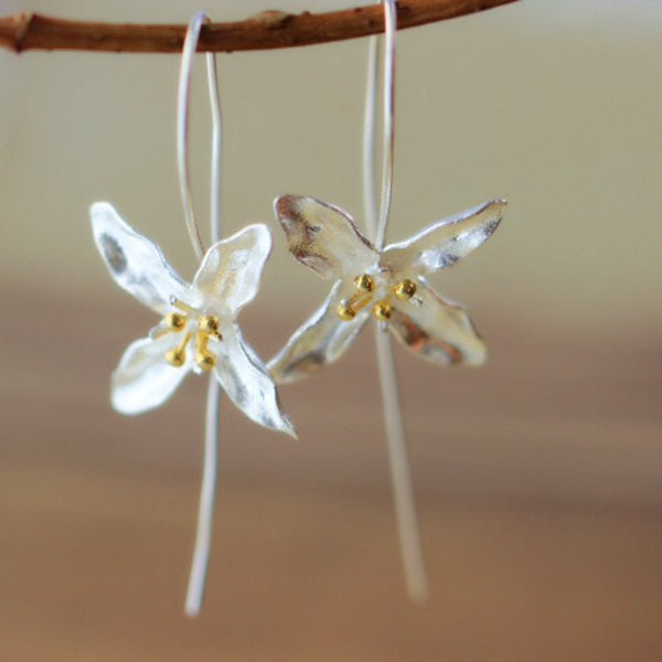 925 Silver Earrings Tassel Flowers Elegant Earrings