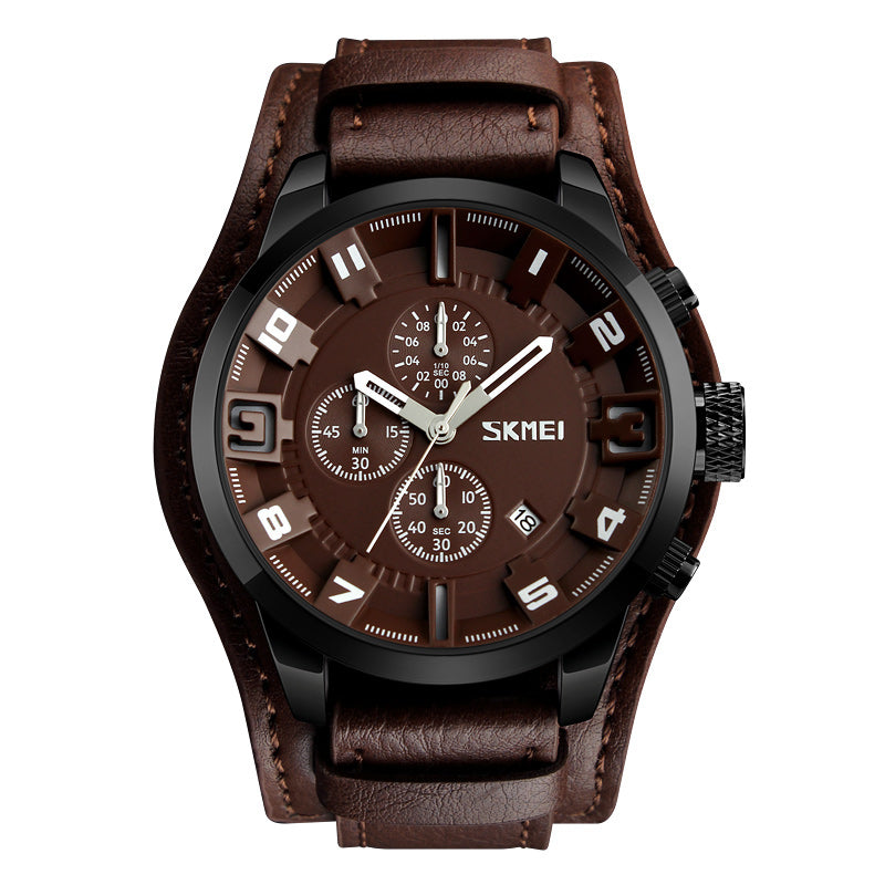 SKMEI 9165 Business Style Date Display Men Wrist Watch Leather Strap Quartz Watches