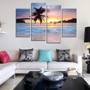 Miico Hand Painted Four Combination Decorative Paintings Seaside Coconut Tree Wall Art For Home Decoration