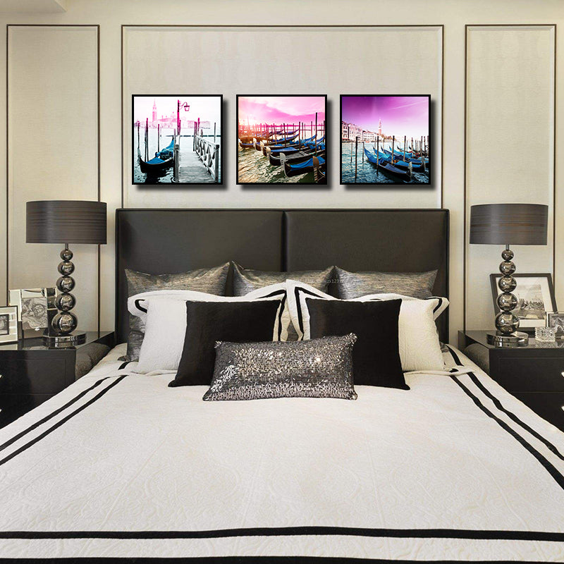 Miico Hand Painted Three Combination Decorative Paintings Shipside Wall Art For Home Decoration