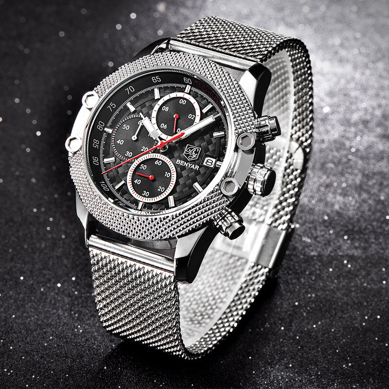 BENYAR 5109M Fashion Men Watch Chronograph 3ATM Waterproof Stainless Steel Strap Quartz Watch