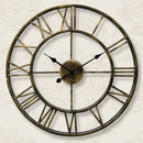 Loskii Creative Wall Clock Living Room Round Hollow Out Cafe Bar Wrought Metal Vintage Wall Clock
