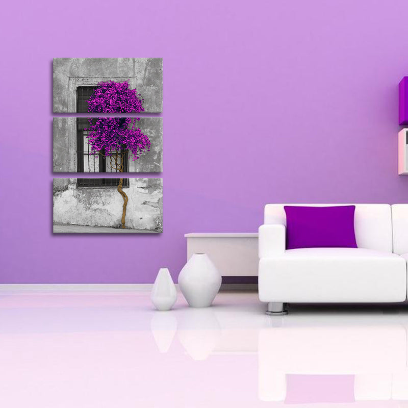 Miico Hand Painted Three Combination Decorative Paintings Purple Tree Wall Art For Home Decoration