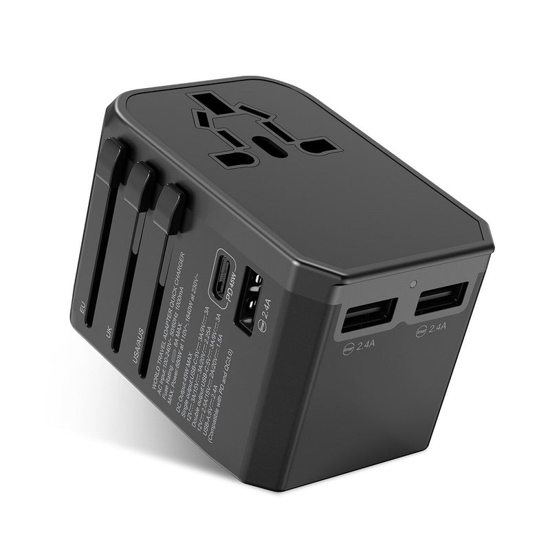 Wontravel JY-308PRO 45W 3 USB+PD QC 3.0 Multifunction Worldwide Travel Charger Converter Adapter Plug
