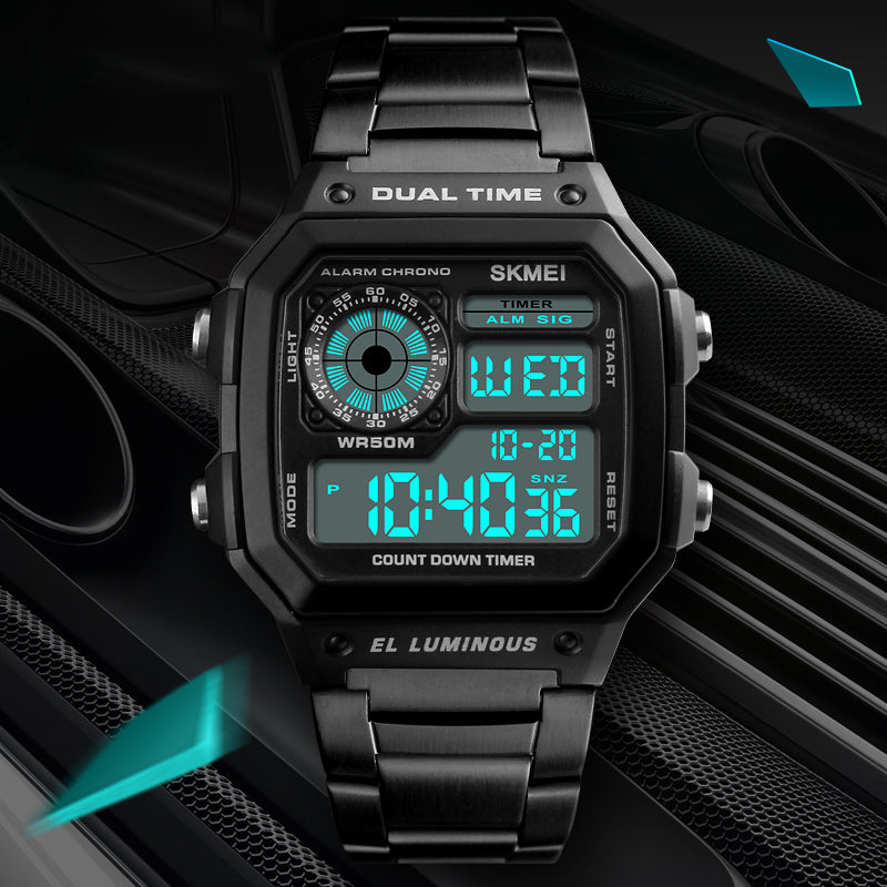SKMEI 1335 Digital Watch Men Chronograph Alarm Watch Fashion Style Stainless Steel Sport Watch