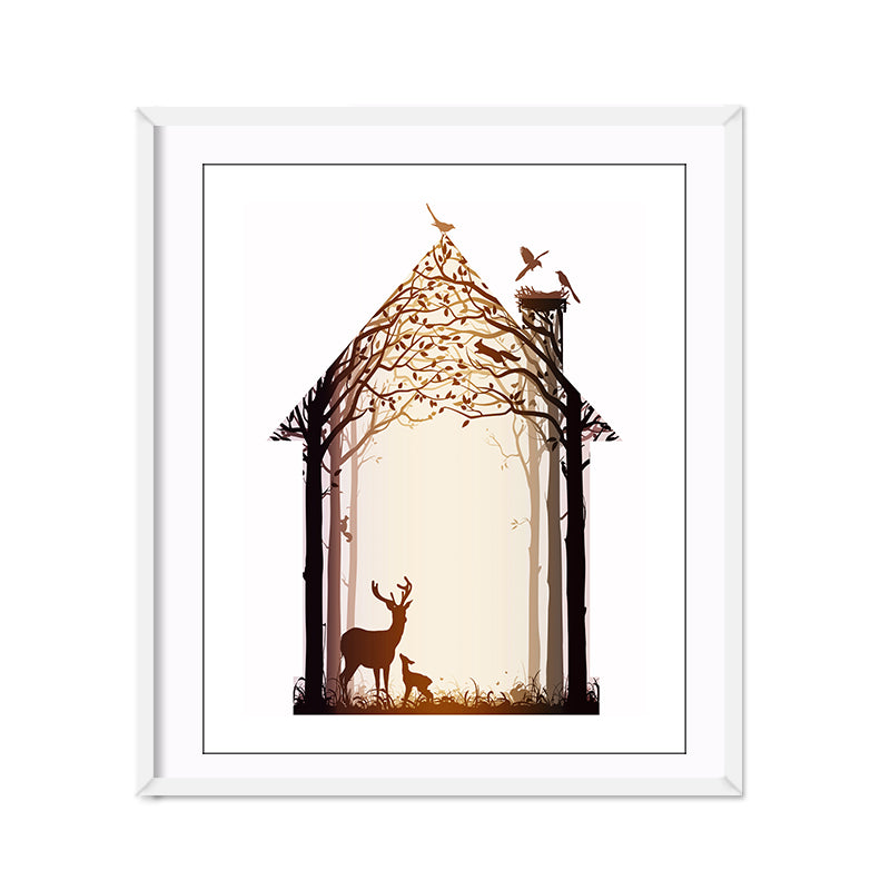 Miico Hand Painted Oil Paintings Simple Style-B Deer Family Wall Art For Home Decoration Painting