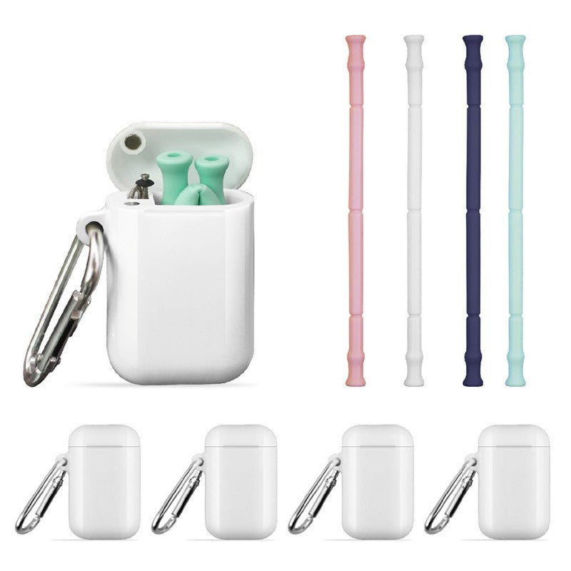 KCASA Foldable Silicone Straw Set Food-Grade Silicone Straw With Straw Brush Easy-To-Clean Straw Box Set Portable Drinkware