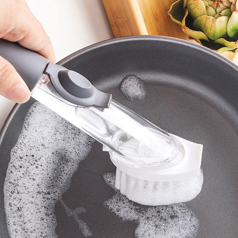 Automatic Liquid-filled Sponge Dishwashing Cleaning Brush Handle Pot + 3 Brush Head