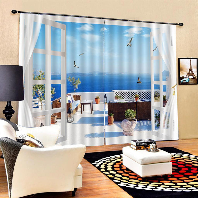 2 Panel Blackout Blinds Thermal Insulated Landscrape 3D Printed Window Curtains