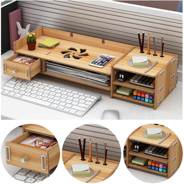 4 Colors 2 Tiers Multi-function Desktop Wooden Computer Monitor Riser Stand Laptop Screen Riser Wood Shelf Keyboard Desk Storage Rack