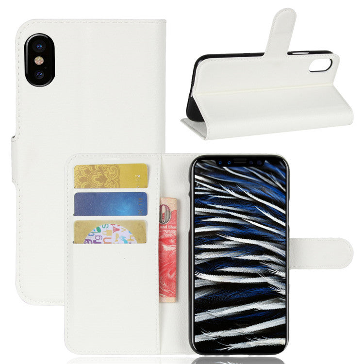 Litchi Texture Card Slot Bracket Flip Leather Case For iPhone X