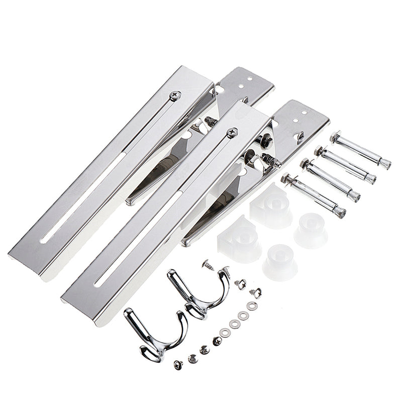 304 Stainless Steel Microwave Oven Rack Retrackable Foldable Wall Mounted Stand Kitchen Storage Rack Bracket With Two Removable Hooks