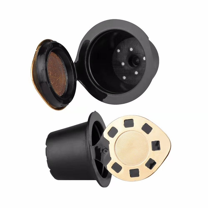3Pcs/Set Gold Chrome Plating Refillable Coffee Capsule Cup Reusable Coffee Pods w/ Spoon Brush for Nescafe Dolce Gusto Brewer