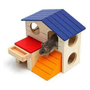 Pet Small Animal Hideout Hamster House Deluxe Two Layers Wooden Hut Play To