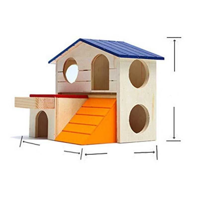 Pet Small Animal Hideout Hamster House Deluxe Two Layers Wooden Hut Play To