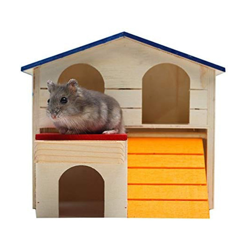 Pet Small Animal Hideout Hamster House Deluxe Two Layers Wooden Hut Play To