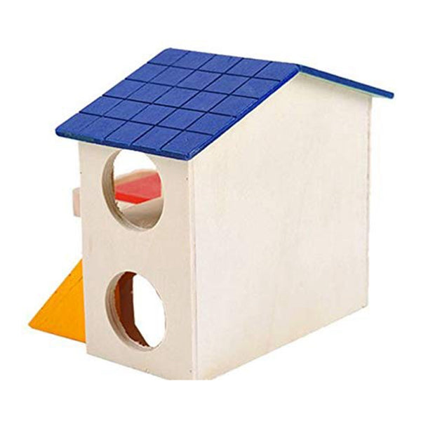 Pet Small Animal Hideout Hamster House Deluxe Two Layers Wooden Hut Play To