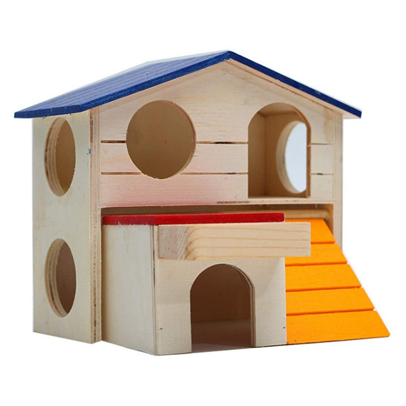 Pet Small Animal Hideout Hamster House Deluxe Two Layers Wooden Hut Play To