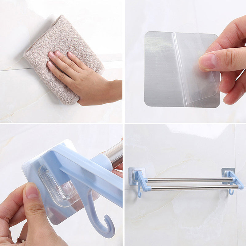 Suction Cup Bathroom Kitchen Double Towel Holder Rack Rail Shelf Rack Hanger Bar