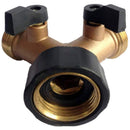 All Metal Body Garden Hose Splitter Brass Twin Shut Off Valve with 3/4 Inch