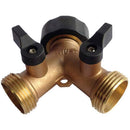 All Metal Body Garden Hose Splitter Brass Twin Shut Off Valve with 3/4 Inch
