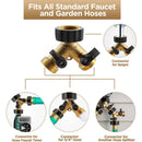 All Metal Body Garden Hose Splitter Brass Twin Shut Off Valve with 3/4 Inch