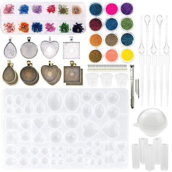 107/113Pcs/Set Crystal Epoxy Resin Silicone Pendant Casting Mould Kit Transparent Jewelry Making Mold for DIY Crafting Decor