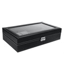 9 Grids Glass Watch Storage Box PU Leather Solid Wooden Case Dispaly Glasses Box