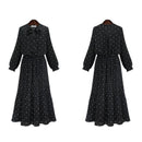 Round Neck Long Sleeve Solid Black Chiffon Dot Loose Big Size Dress Women FaV9W5