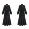 Round Neck Long Sleeve Solid Black Chiffon Dot Loose Big Size Dress Women FaV9W5