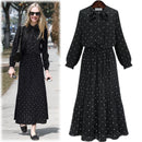 Round Neck Long Sleeve Solid Black Chiffon Dot Loose Big Size Dress Women FaV9W5