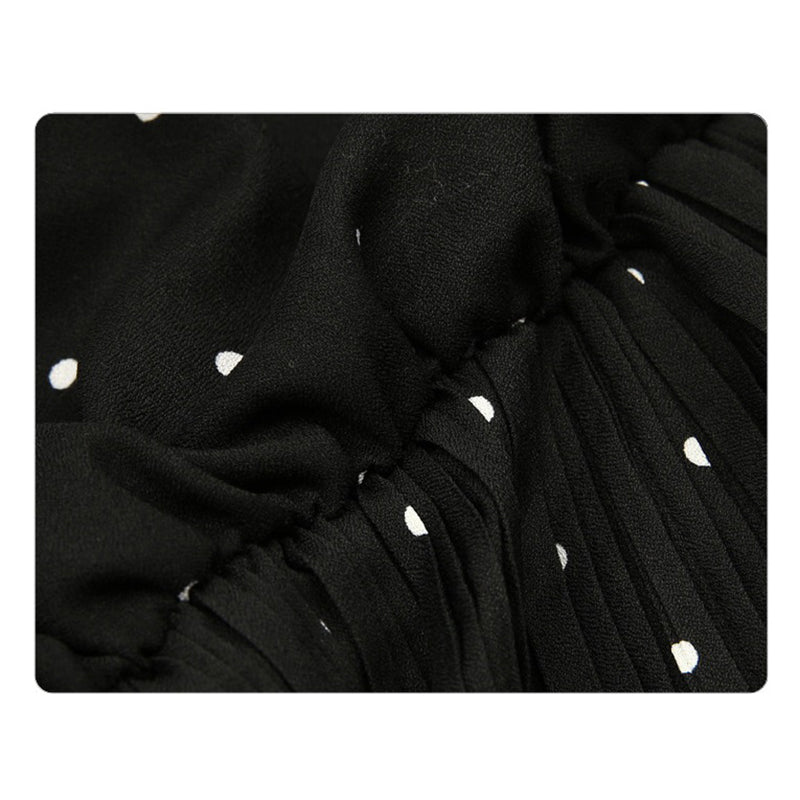 Round Neck Long Sleeve Solid Black Chiffon Dot Loose Big Size Dress Women FaV9W5