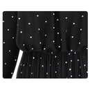 Round Neck Long Sleeve Solid Black Chiffon Dot Loose Big Size Dress Women FaV9W5