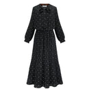 Round Neck Long Sleeve Solid Black Chiffon Dot Loose Big Size Dress Women FaV9W5