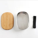 Stainless Steel Lunch Box with Wooden Lid Japanese Style Lunch Box Portable