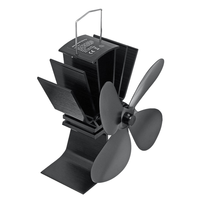 4 Blades Heat Powered Stove Fireplace Fan W/ Thermometer for Wood Log Burning Burner Stove