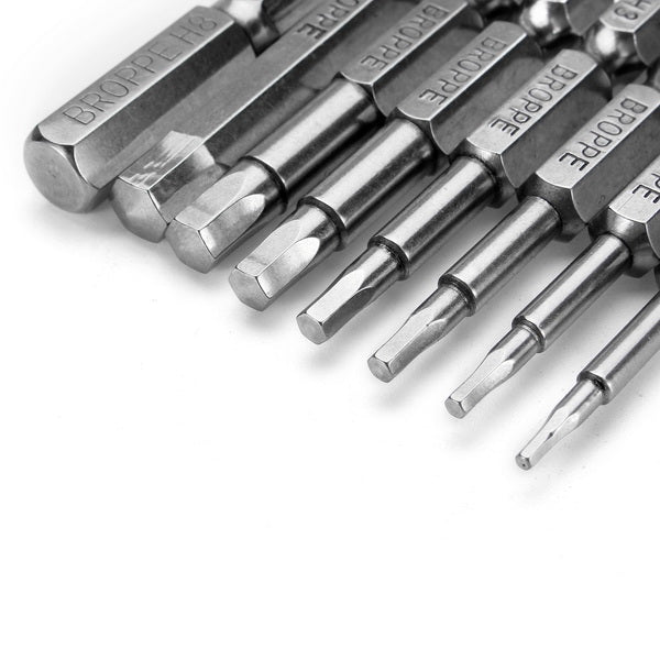 Broppe 8pcs 50mm H1.5-H8 Hex Head Screwdriver Bit 1/4 Inch Hex Shank Magnetic Screwdriver Bits