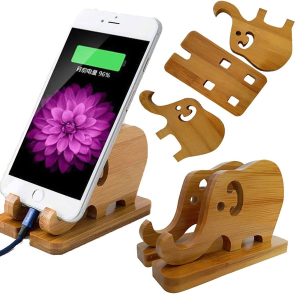 Portable Detachable Natural Bamboo Elephant Phone Holder Bracket for Smart Phone iPhone 11 Samsung Galaxy Note 10