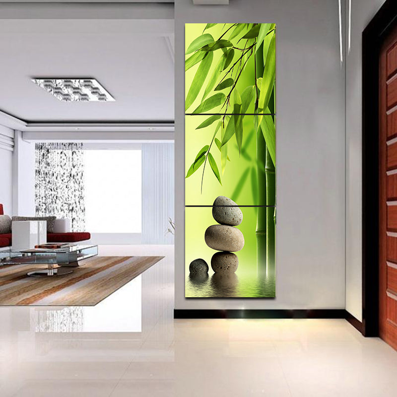 Miico Hand Painted Three Combination Decorative Paintings Green Bamboo Wall Art For Home Decoration