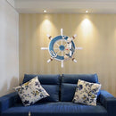 Wooden Boat Ship Steel Ring Wheel Wall Plaque Nautical Beach Tropical Decor