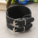 Men Punk Leather Bracelet Wristband Cuff Bangle 2 Layer