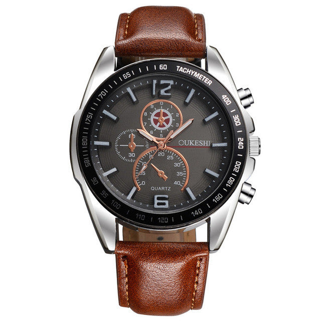 Deffrun Business Style Men Wrist Watch Decorate Three Dials Leather Strap Quartz Watches