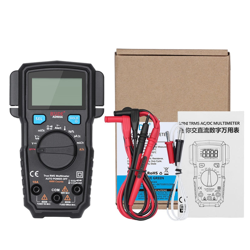 BSIDE ADM66 True RMS Digital Multimeter Auto Range TRMS Mini 6000 DMM Dual Slot Capacitance ohm Hz Temp NCV Diode Pocket Tester MUSTOOL MT66