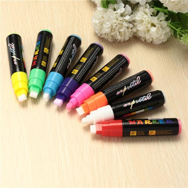 8pcs 10mm Highlighter LED Writing Board Neon Marker Fluorescent Liquid Chalk Pen