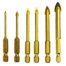 6Pcs 1/4 Inch Hex Shank Tungsten Carbide TCT Glass Drill Bits Set Titanium
