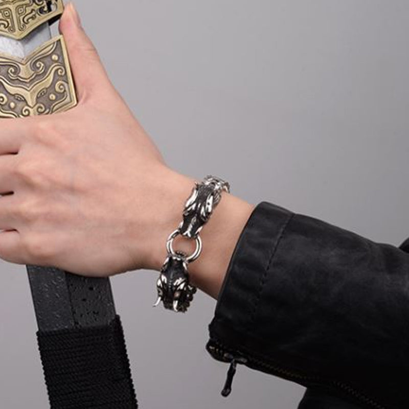 Cool Heavy Stainless Steel Silver Dragon Head Cuff Bangle Men's Bracelet