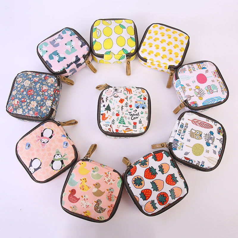 Cloth Waterproof Zipper Sanitary Napkin Cosmetic Storage Bag Coin Purse
