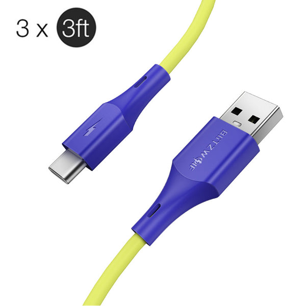 3 x BlitzWolf BW-TC14 3A USB Type-C Charging Data Cable Green 3ft/0.91m For Oneplus 6T Xiaomi Mi8 Pocophone f1 S9