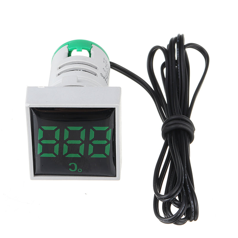10pcs Mini Crystal Film Square Green LED Digital Thermometer Signal Light AC 50-380V 220V Temperature Meter Indicator Range -20-200 with 1m Sensor